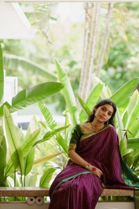 Wine Pinstripe Banarasi Soft Silk Saree with Contrast Green Zari Border and Striped Pallu  in Surat