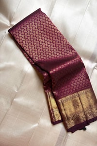 Wine Purple Banarasi Soft Silk Saree with Dense Zari Brocade Body and Broad Gold Border  in Surat