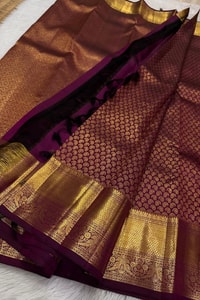 Wine Purple Banarasi Soft Silk Saree with Dense Zari Brocade Body and Broad Gold Border  in Surat