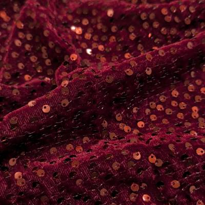 Wine Velvet Sequin Fabric 7.25 Meter in Surat