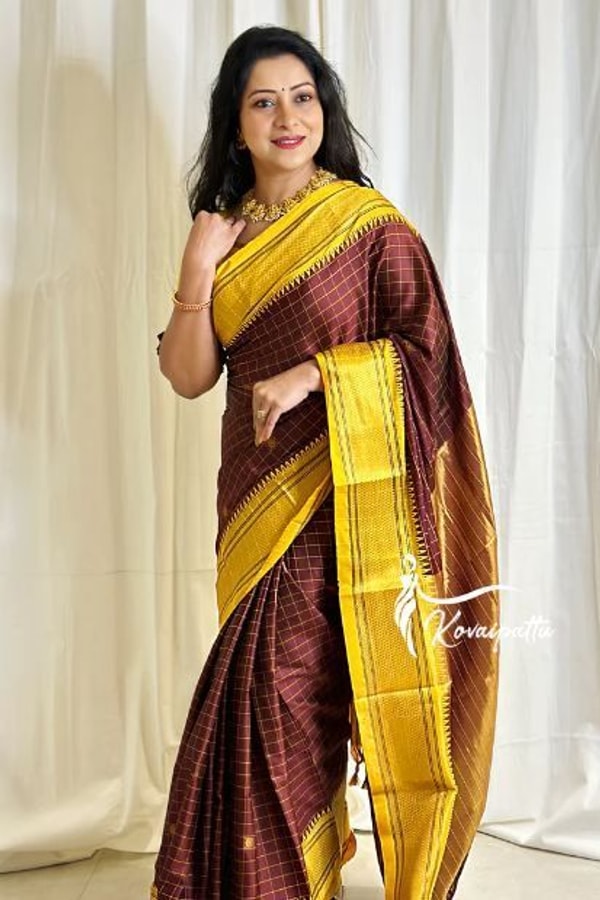 Wine and Black Banarasi Soft Silk Saree with Contrast Zari Border in Four Colour Pairings  in Surat