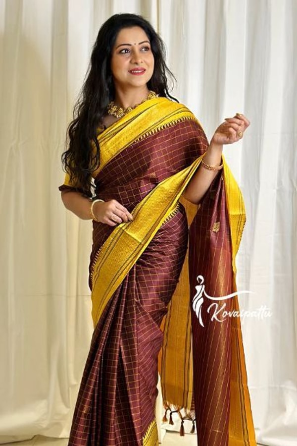 Wine and Black Banarasi Soft Silk Saree with Contrast Zari Border in Four Colour Pairings  in Surat
