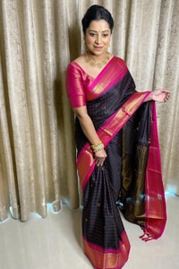 Wine and Black Banarasi Soft Silk Saree with Contrast Zari Border in Four Colour Pairings  in Surat