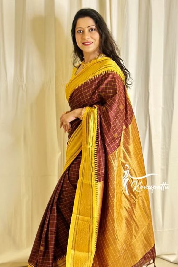 Wine and Black Banarasi Soft Silk Saree with Contrast Zari Border in Four Colour Pairings  in Surat