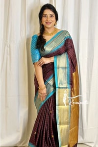 Wine and Black Banarasi Soft Silk Saree with Contrast Zari Border in Four Colour Pairings  in Surat