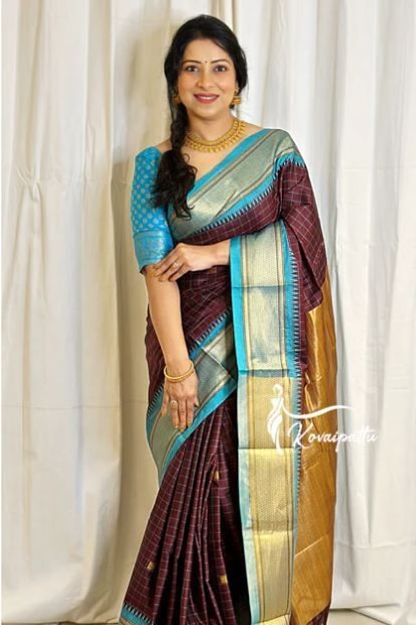 Wine and Black Banarasi Soft Silk Saree with Contrast Zari Border in Four Colour Pairings  in Surat