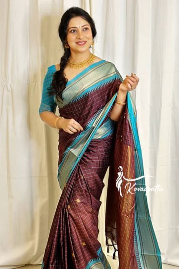 Wine and Black Banarasi Soft Silk Saree with Contrast Zari Border in Four Colour Pairings  in Surat