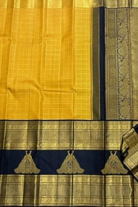 Yellow and Black Banarasi Soft Silk Saree with Zari Temple Border and Contrast Black Pallu  in Surat