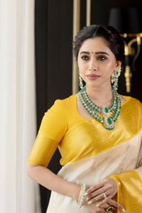 Yellow and Off-White Half and Half Banarasi Soft Silk Saree with Gold Zari Border  in Surat