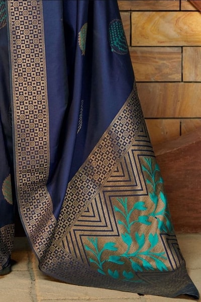 Zari Chevron Pallu Soft Lichi Silk Saree with Meenakari Leaf Butis in Four Deep Shades in Surat