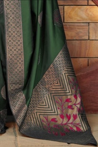Zari Chevron Pallu Soft Lichi Silk Saree with Meenakari Leaf Butis in Four Deep Shades  in Surat
