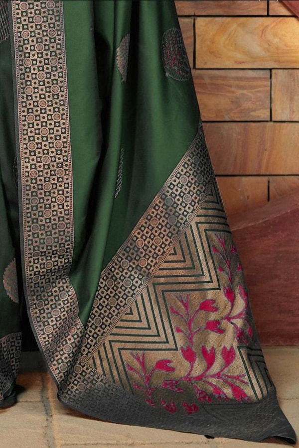 Zari Chevron Pallu Soft Lichi Silk Saree with Meenakari Leaf Butis in Four Deep Shades  in Surat