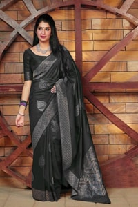 Zari Chevron Pallu Soft Lichi Silk Saree with Meenakari Leaf Butis in Four Deep Shades  in Surat