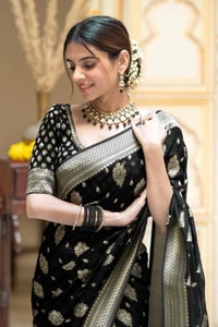Zari Floral Butta Banarasi Soft Silk Saree with Brocade Pallu in Seven Festive Shades  in Surat
