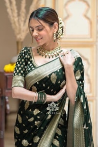 Zari Floral Butta Banarasi Soft Silk Saree with Brocade Pallu in Seven Festive Shades  in Surat
