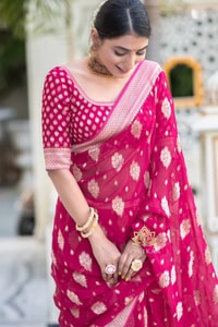 Zari Floral Butta Banarasi Soft Silk Saree with Brocade Pallu in Seven Festive Shades  in Surat