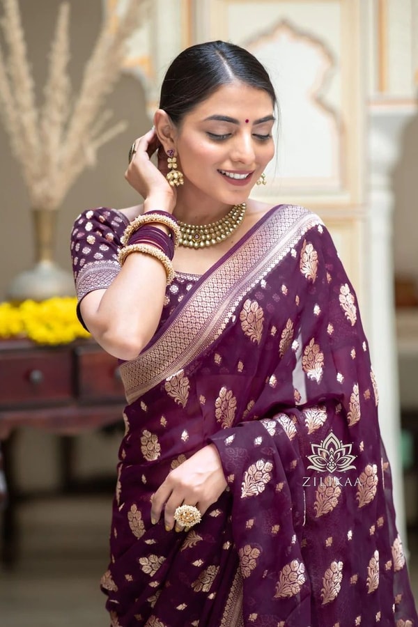 Zari Floral Butta Banarasi Soft Silk Saree with Brocade Pallu in Seven Festive Shades  in Surat