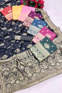Zari Floral Butta Banarasi Soft Silk Saree with Brocade Pallu in Seven Festive Shades  in Surat