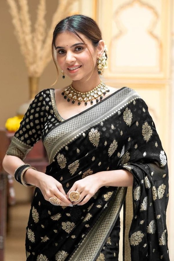 Zari Floral Butta Banarasi Soft Silk Saree with Brocade Pallu in Seven Festive Shades  in Surat