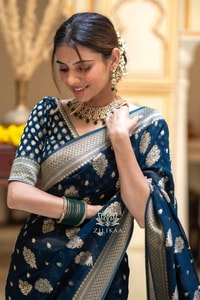 Zari Floral Butta Banarasi Soft Silk Saree with Brocade Pallu in Seven Festive Shades  in Surat
