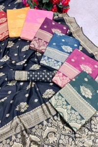 Zari Floral Butta Banarasi Soft Silk Saree with Brocade Pallu in Seven Festive Shades  in Surat