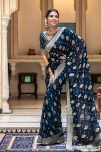 Zari Floral Butta Banarasi Soft Silk Saree with Brocade Pallu in Seven Festive Shades  in Surat