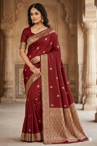 Zari Paisley Butta Saree with Wide Paisley Border and Rich Woven Pallu in Seven Shades  in Surat