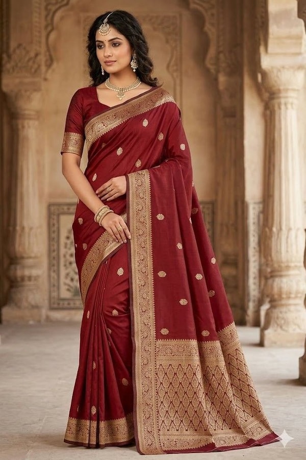Zari Paisley Butta Saree with Wide Paisley Border and Rich Woven Pallu in Seven Shades  in Surat