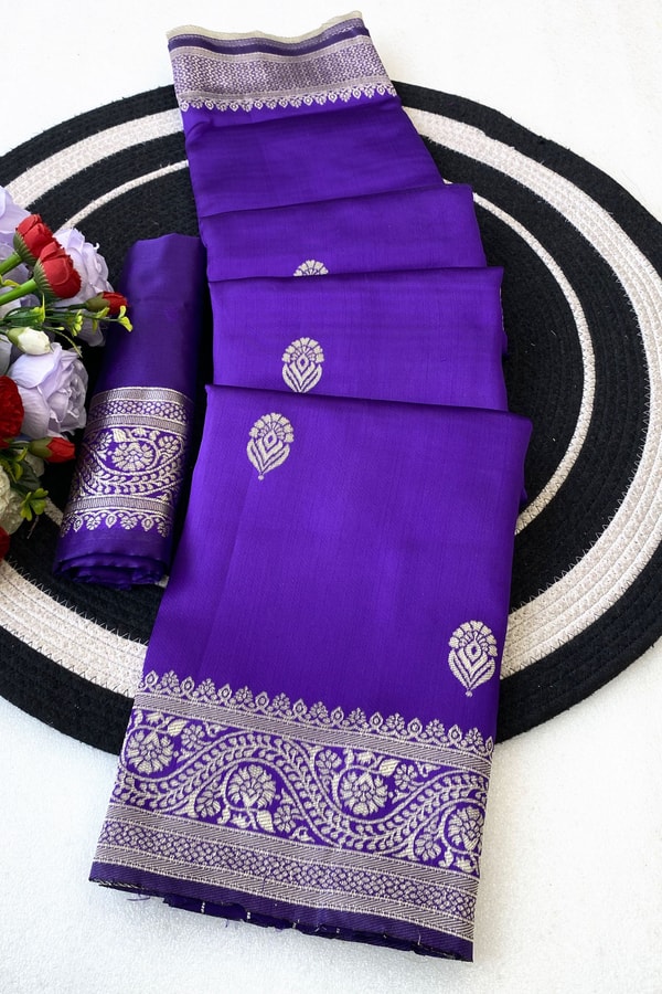 Zari Paisley Butta Saree with Wide Paisley Border and Rich Woven Pallu in Seven Shades  in Surat