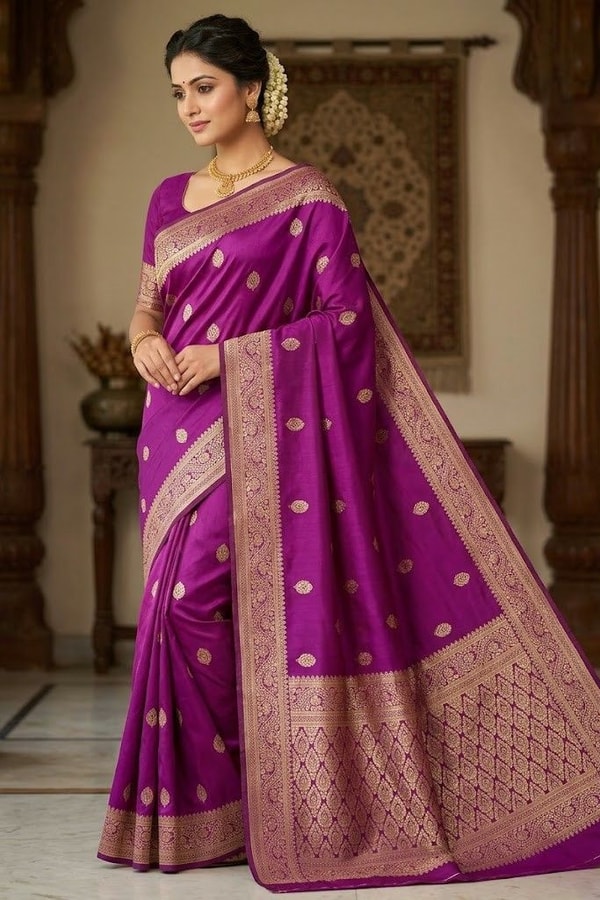 Zari Paisley Butta Saree with Wide Paisley Border and Rich Woven Pallu in Seven Shades  in Surat