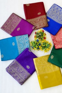 Zari Paisley Butta Saree with Wide Paisley Border and Rich Woven Pallu in Seven Shades  in Surat