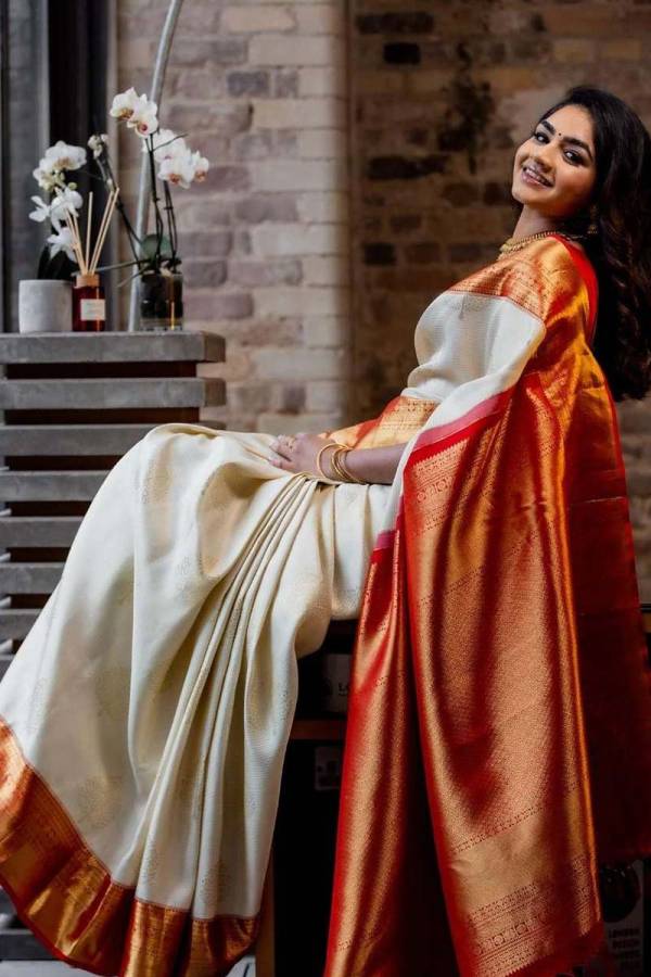 Zari Weaving Border Rich Pallu Saree with Golden Box and Flower Motifs  in Surat