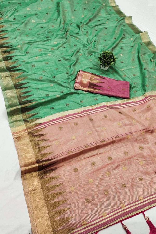 Zari Zigzag Soft Silk Saree with Weaving Contrast Border and Pallu Tassels  in Surat