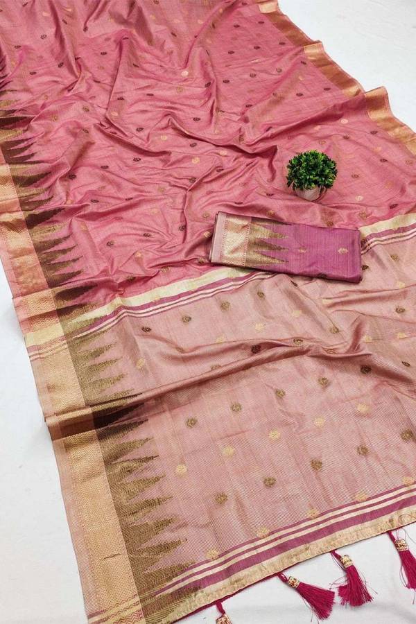 Zari Zigzag Soft Silk Saree with Weaving Contrast Border and Pallu Tassels  in Surat
