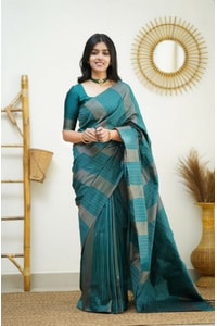 Zigzag Stripe Weave Banarasi Soft Silk Saree with Copper and Silver Zari in Eight Shades  in Surat