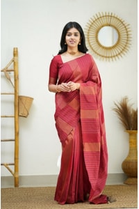 Zigzag Stripe Weave Banarasi Soft Silk Saree with Copper and Silver Zari in Eight Shades  in Surat