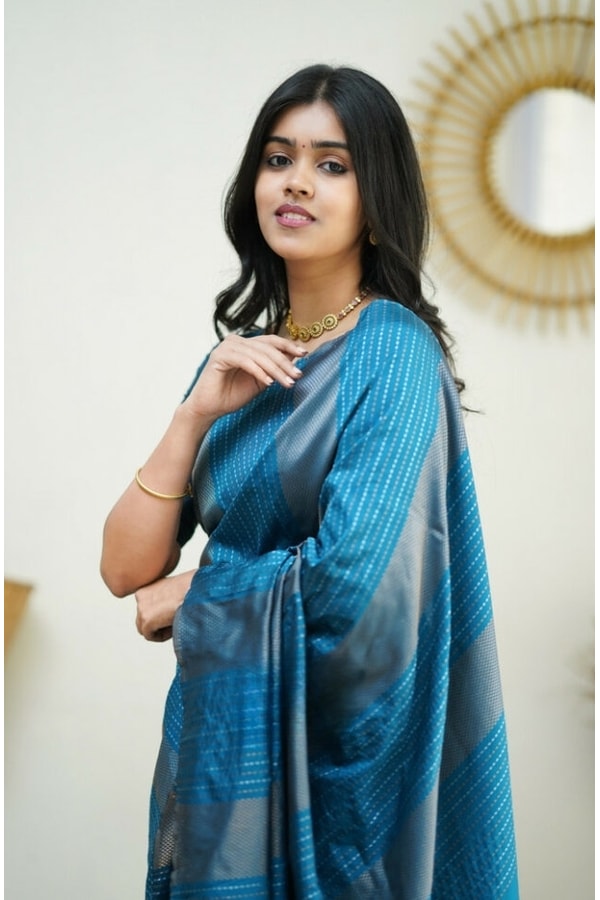 Zigzag Stripe Weave Banarasi Soft Silk Saree with Copper and Silver Zari in Eight Shades  in Surat