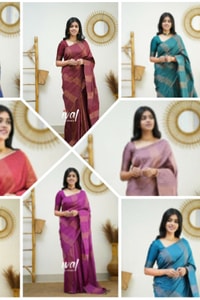 Zigzag Stripe Weave Banarasi Soft Silk Saree with Copper and Silver Zari in Eight Shades  in Surat