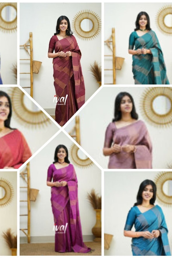 Zigzag Stripe Weave Banarasi Soft Silk Saree with Copper and Silver Zari in Eight Shades  in Surat
