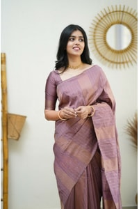 Zigzag Stripe Weave Banarasi Soft Silk Saree with Copper and Silver Zari in Eight Shades  in Surat