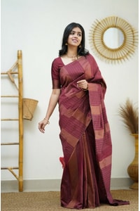 Zigzag Stripe Weave Banarasi Soft Silk Saree with Copper and Silver Zari in Eight Shades  in Surat