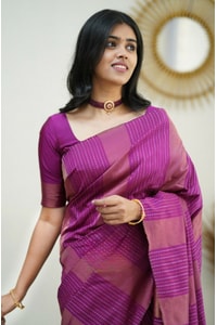 Zigzag Stripe Weave Banarasi Soft Silk Saree with Copper and Silver Zari in Eight Shades  in Surat