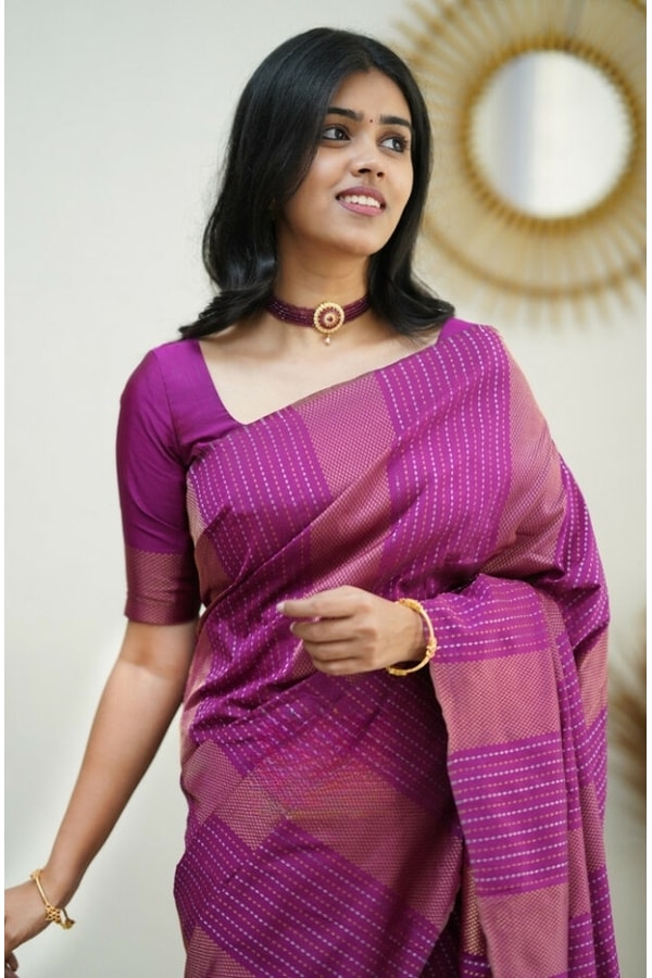 Zigzag Stripe Weave Banarasi Soft Silk Saree with Copper and Silver Zari in Eight Shades  in Surat