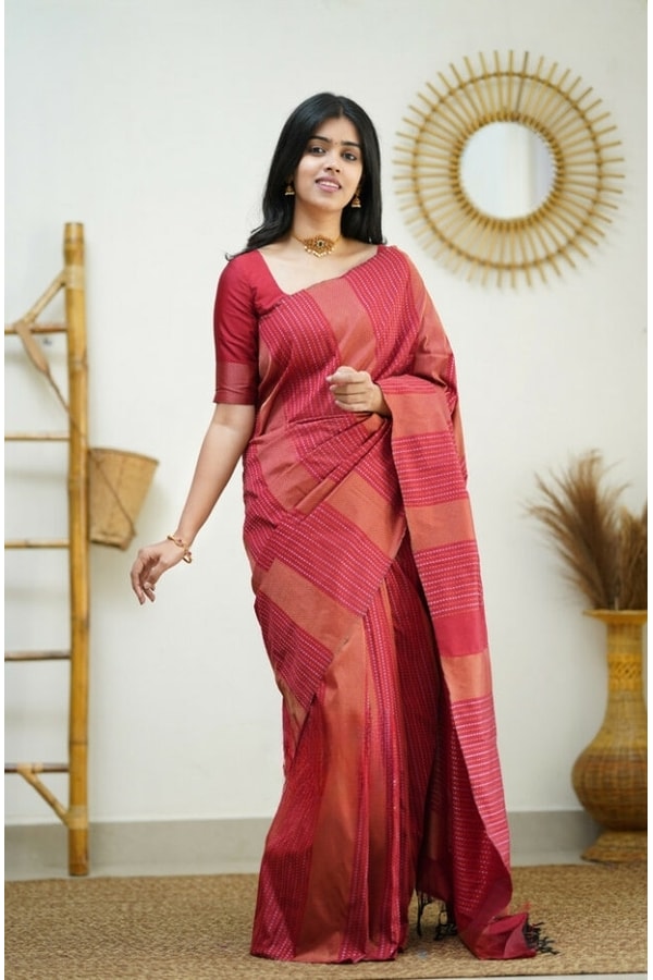 Zigzag Stripe Weave Banarasi Soft Silk Saree with Copper and Silver Zari in Eight Shades  in Surat
