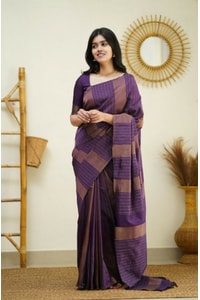 Zigzag Stripe Weave Banarasi Soft Silk Saree with Copper and Silver Zari in Eight Shades  in Surat
