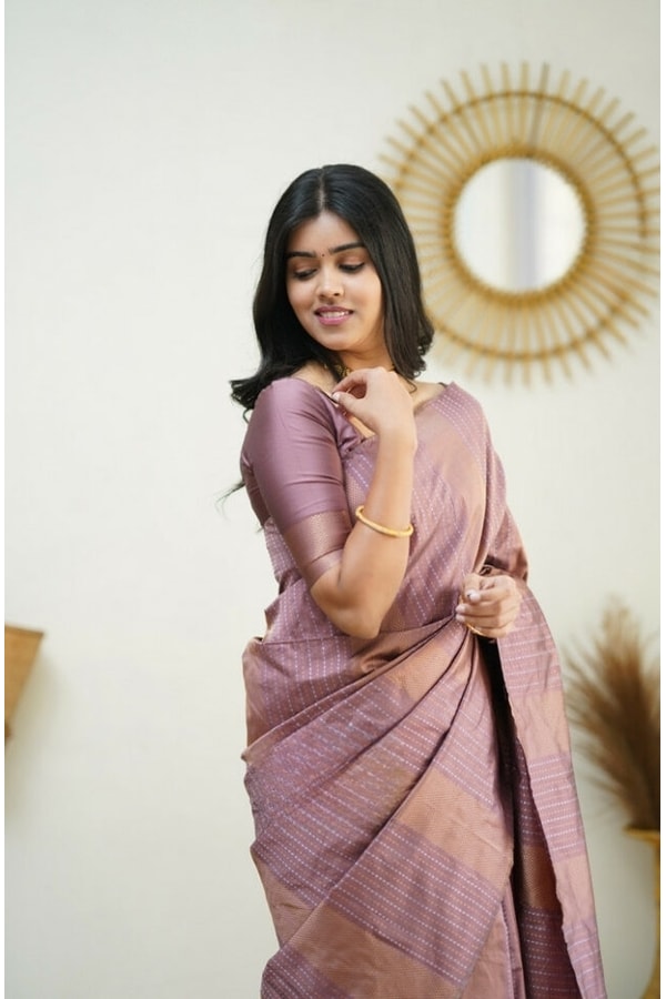 Zigzag Stripe Weave Banarasi Soft Silk Saree with Copper and Silver Zari in Eight Shades  in Surat