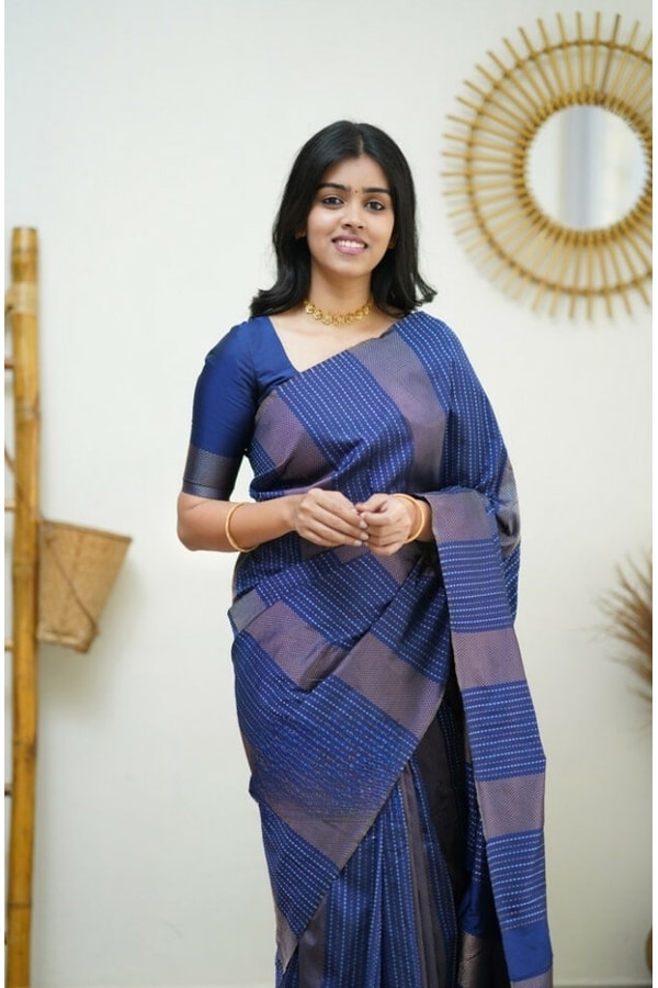 Zigzag Stripe Weave Banarasi Soft Silk Saree with Copper and Silver Zari in Eight Shades  in Surat