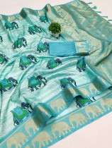 Luxurious Soft Dolla Silk Saree Beautiful Elephant Print and Zari Weaved Pallu