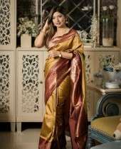Rich Pallu Saree with All-Over Golden Zari Weaving Design