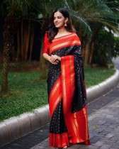 Banarasi Soft Silk Saree with Golden Heavy Pallu and Floral Butta Design